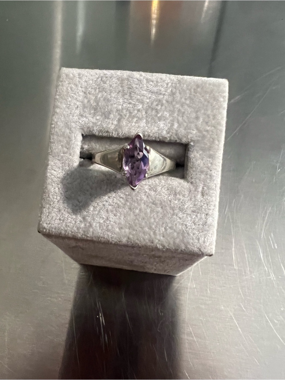 Sterling Silver Marquise Amethyst Ring - Purple